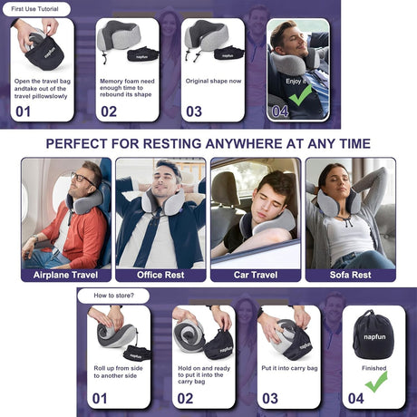 Travel Neck Pillow Memory Foam Adjustable Cooling for Airplane Comfort Support