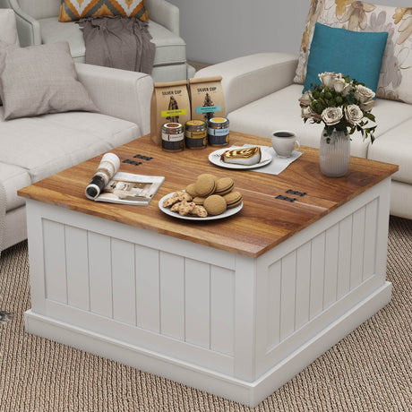 Farmhouse Style Square Coffee Table With Lift Top Storage - Sleep Galleria