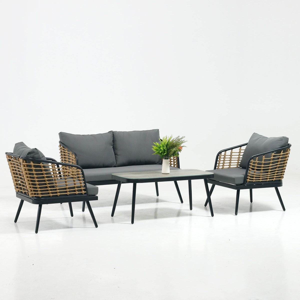 4-Piece PE Rattan Wicker Patio Sofa Set