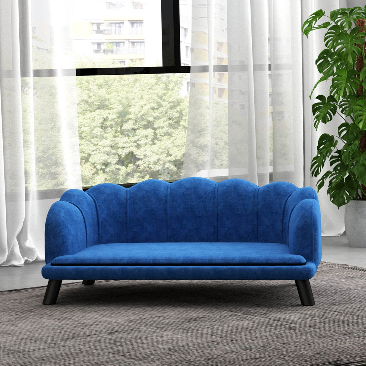 Large Velvet Foam-Cushioned Dog Couch With Wooden Legs - Sleep Galleria