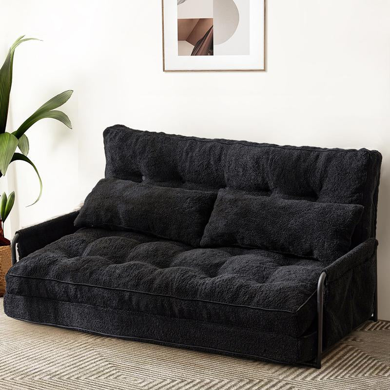 MAXYOYO Adjustable Floor Sofa Couch with 2 Pillows, Boucle Convertible Lazy Sofa Sleeper Bed with Armrest, Double Size, Living Room Furniture