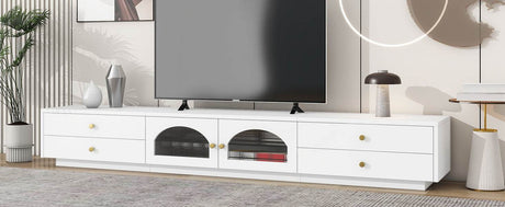 Modern White Particle Board TV Stand With Drawers - Sleep Galleria