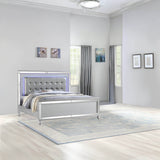 Queen Contemporary Silver LED Upholstered Wood Bed Frame