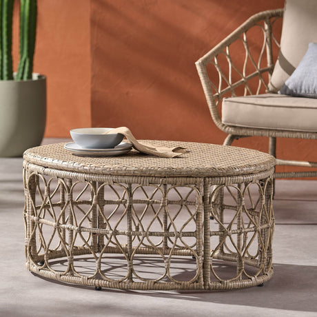 Boho Wicker Rattan Outdoor Brown Coffee Table - Sleep Galleria