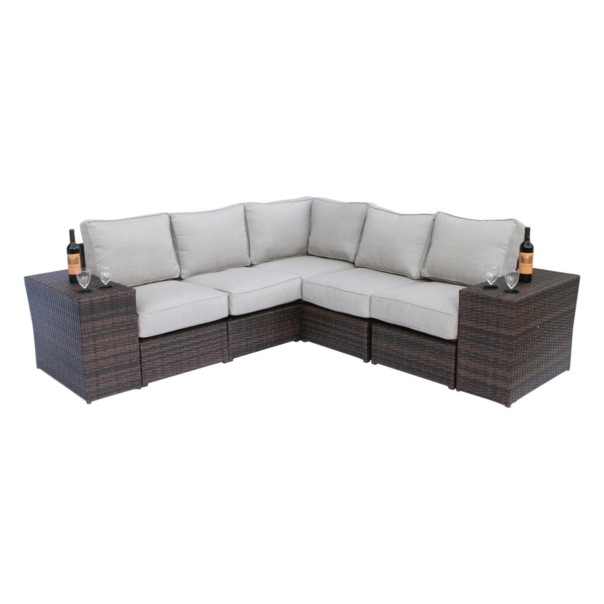 All-Weather Wicker Patio Sectional Seating Set with Fire Pit