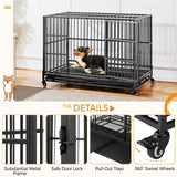 48-Inch Indestructible Rolling Dog Crate with Open-Top Design, Black