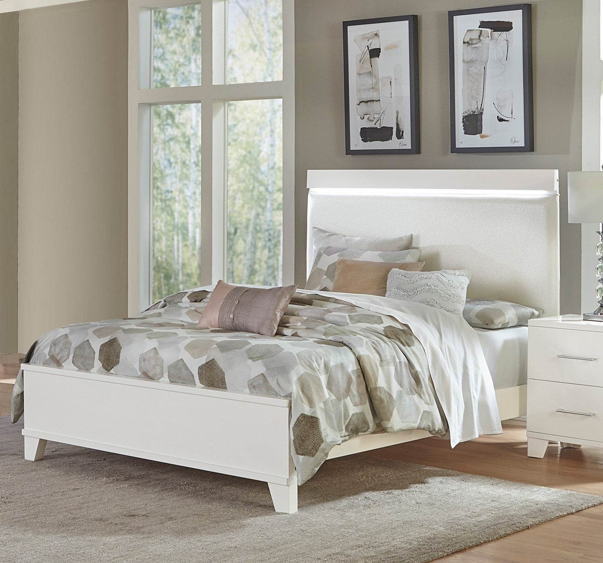 Modern White Gloss LED Queen Panel Bed Frame
