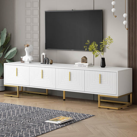 Modern White Gold Metal Legs TV Stand With Cabinets - Sleep Galleria