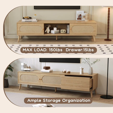 Boho Farmhouse Solid Wood TV Stand Cabinet - Sleep Galleria