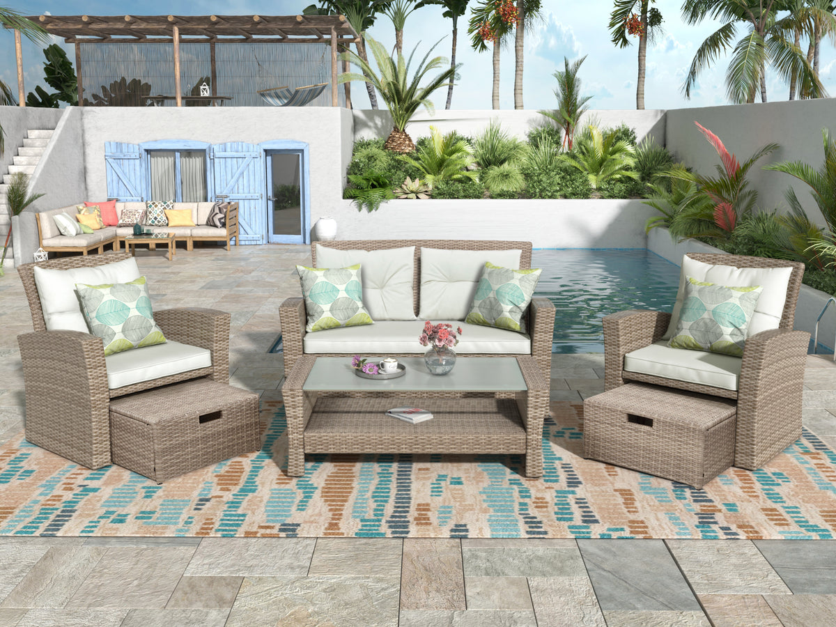 4-Piece Outdoor Beige Rattan Patio Furniture Set