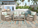 4-Piece Outdoor Beige Rattan Patio Furniture Set