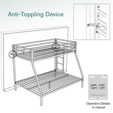 MUTICOR Metal Bunk Bed Twin over Full Size, 【Frame Only No Mattress】Heavy Duty Sturdy Frame with 12" Under-Bed Storage for Teen & Adults #Tiktokshopbacktoschool