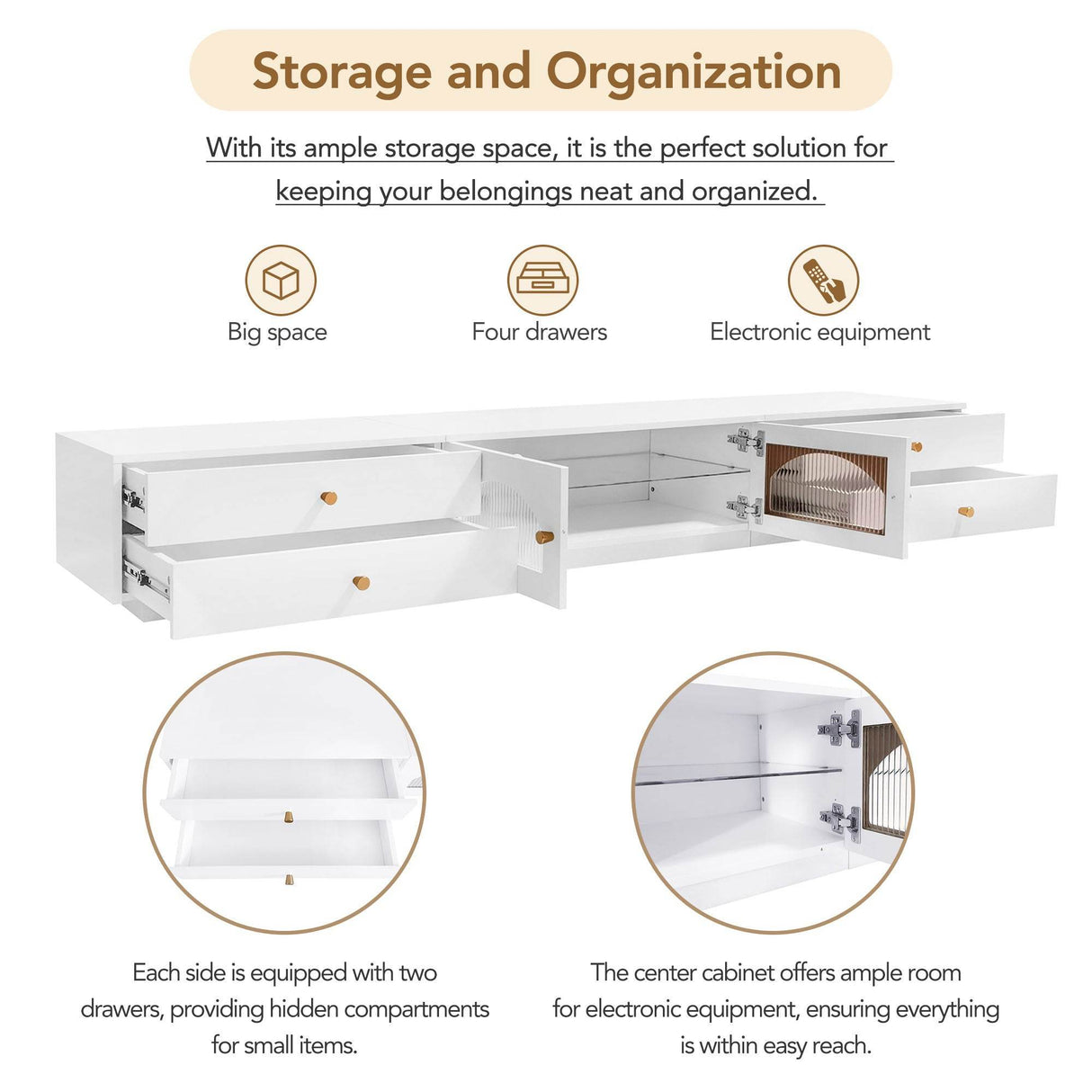 Modern White Particle Board TV Stand With Drawers - Sleep Galleria