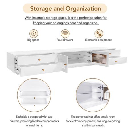 Modern White Particle Board TV Stand With Drawers - Sleep Galleria