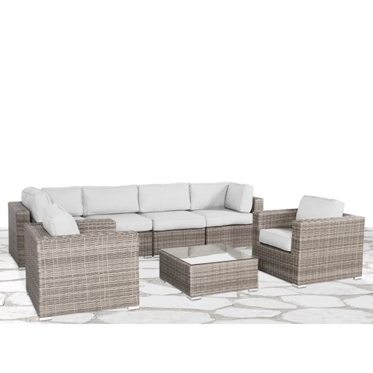 6-Piece Grey Mix Wicker Sectional Patio Seating Set