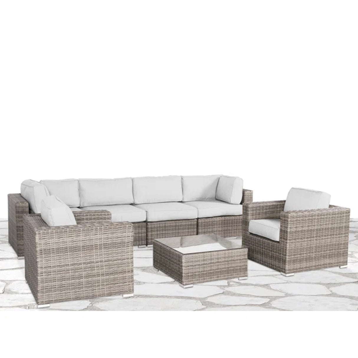 6-Piece Grey Mix Wicker Sectional Patio Seating Set
