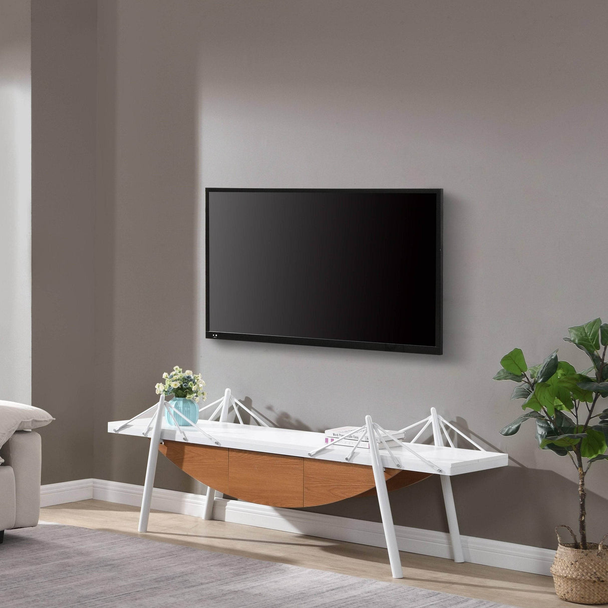Sailboat-Shaped Modern MDF Wood TV Stand With Drawer - Sleep Galleria