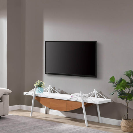 Sailboat-Shaped Modern MDF Wood TV Stand With Drawer - Sleep Galleria