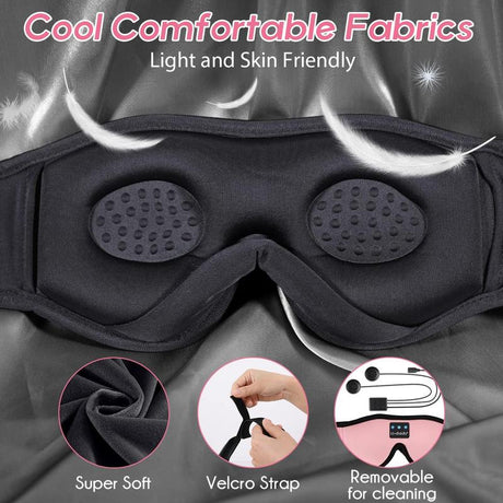 Bluetooth Sleep Eye Mask with Ultra-Thin Stereo Headphones Wireless Sleep Mask for Deep Sleep, Meditation, Travel & Insomnia Relief