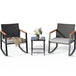 Gizoon 3 Pieces Rocking Patio Bistro Set with Anti-Scald Armrest, Outdoor Patio Wicker Furniture Set with Glass Table and Cushion for Garden, Yard, Porch Swing Chair Durable