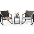 Gizoon 3 Pieces Rocking Patio Bistro Set with Anti-Scald Armrest, Outdoor Patio Wicker Furniture Set with Glass Table and Cushion for Garden, Yard, Porch Swing Chair Durable