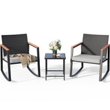 Gizoon 3 Pieces Rocking Patio Bistro Set with Anti-Scald Armrest, Outdoor Patio Wicker Furniture Set with Glass Table and Cushion for Garden, Yard, Porch Swing Chair Durable