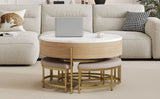 Modern Round Lift-Top Coffee Table With Storage And Ottomans - Sleep Galleria