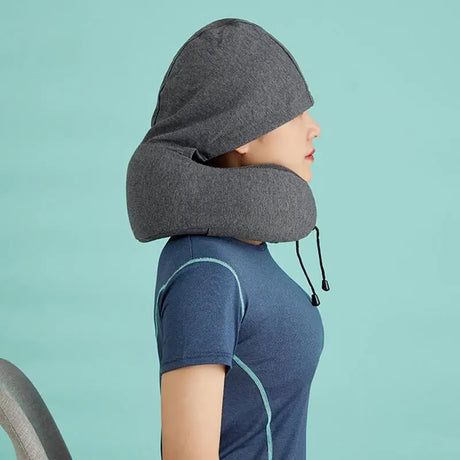 Travel U-Shaped Pillow Memory Foam Hooded Neck Pillow with Storage Bag Portable Sleeping Pillows for Car Office Aircraft Siesta