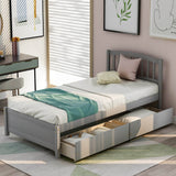 Twin Solid Wood Platform Bed Frame With Storage Drawers