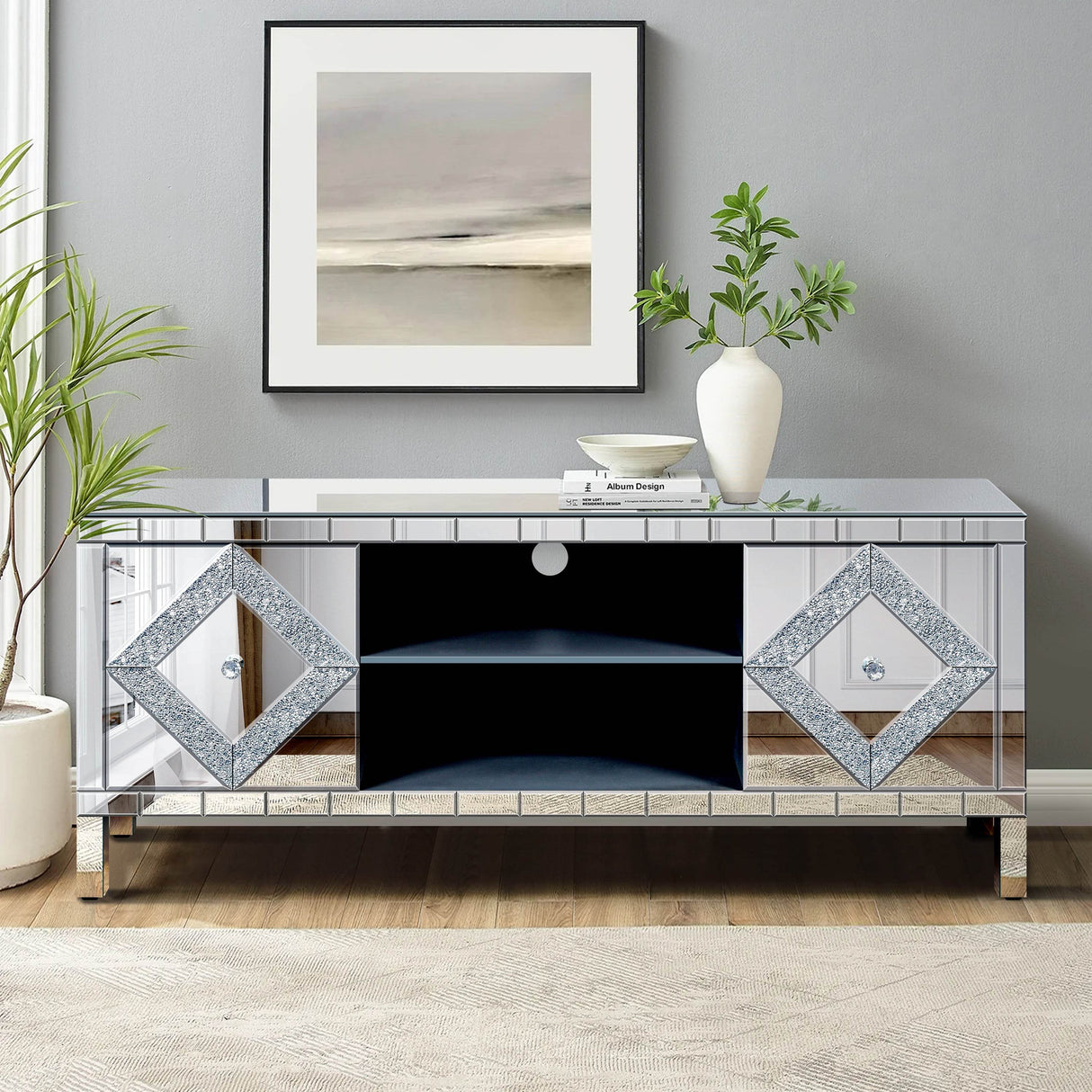 47-Inch Mirrored Antique Media Console With Storage - Sleep Galleria