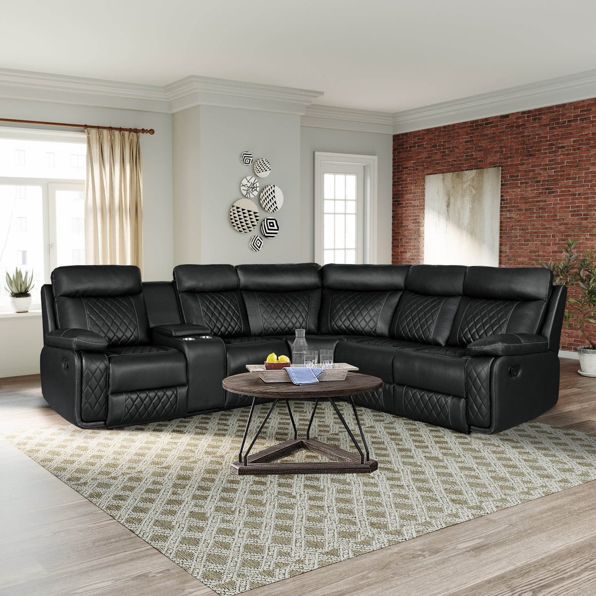 Manual Reclining PU Foam Padding Five-Seat Recliner Sofa