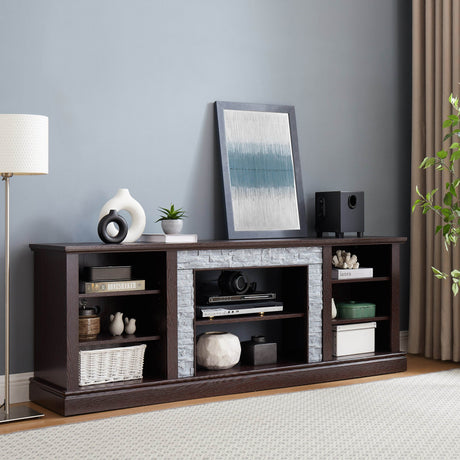 Cherry Faux Stacked Stone TV Stand With Storage Cabinet - Sleep Galleria