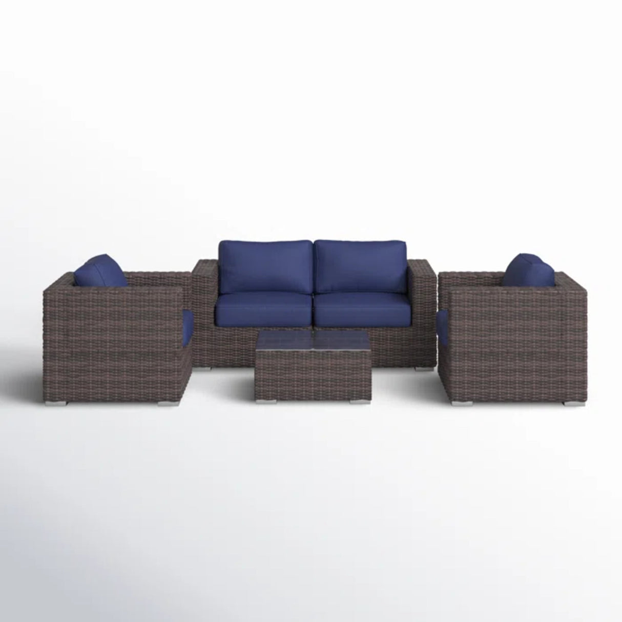 Fully Assembled 5-Piece Brown Patio Rattan Sofa Set