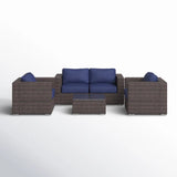 Fully Assembled 5-Piece Brown Patio Rattan Sofa Set