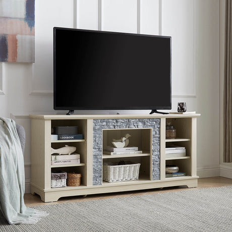 White Faux Stone Entertainment Console TV Stand - Sleep Galleria