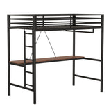 Twin Metal Loft Bunk Bed With Desk Ladder And Guardrails