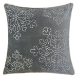 Gray Velvet Holiday Throw Pillow With Silver Snowflake Embroidery