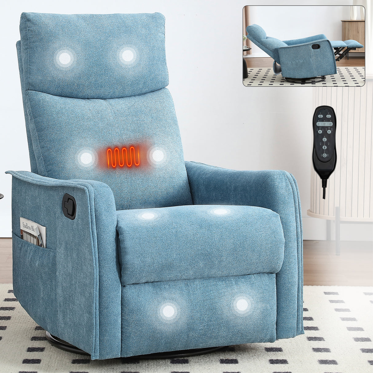 Heat Massage Medium-Firm Manual Recliner Chair With Swivel