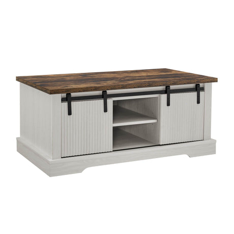 Rustic Sliding Barn Door Coffee Table With Storage - Sleep Galleria