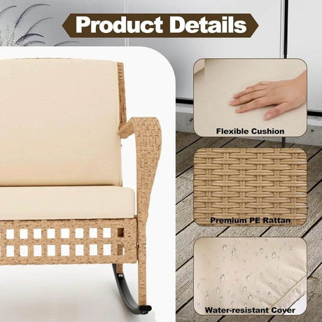 3-Piece Outdoor Rattan Rocking Chair Set With Cushions - Sleep Galleria