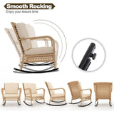 3-Piece Outdoor Rattan Rocking Chair Set With Cushions - Sleep Galleria