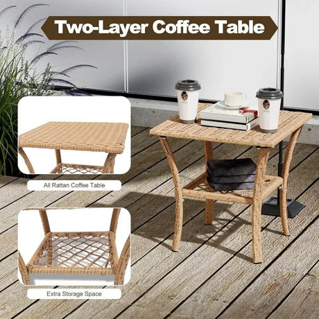 3-Piece Outdoor Rattan Rocking Chair Set With Cushions - Sleep Galleria
