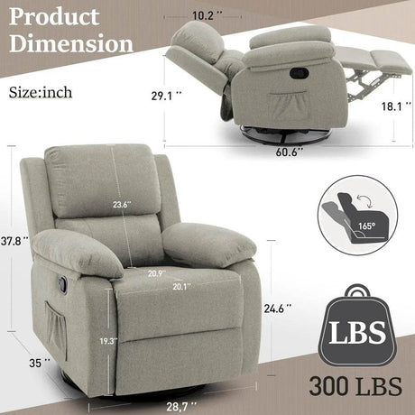 360 Degree Swivel Small Rocking Upholstered Recliner Chair - GUANGBAI - Sleep Galleria