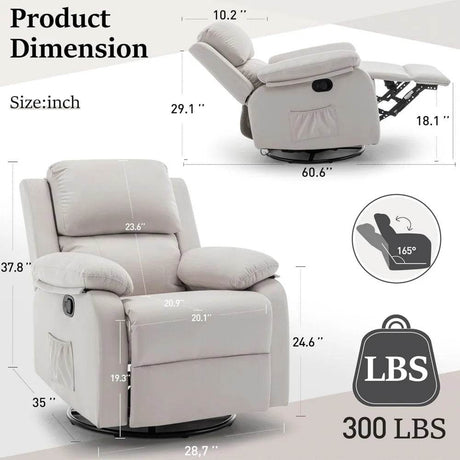 360 Degree Swivel Small Rocking Upholstered Recliner Chair - GUANGBAI - Sleep Galleria