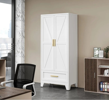 Large Heavy - Duty Metal Wardrobe Cabinet With Drawer - GUANGBAI - Sleep Galleria