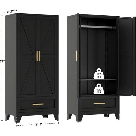 Large Heavy - Duty Metal Wardrobe Cabinet With Drawer - GUANGBAI - Sleep Galleria