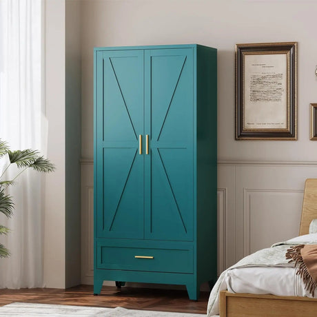 Large Heavy - Duty Metal Wardrobe Cabinet With Drawer - GUANGBAI - Sleep Galleria