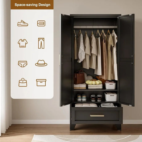 Large Heavy - Duty Metal Wardrobe Cabinet With Drawer - GUANGBAI - Sleep Galleria