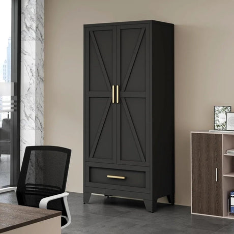 Large Heavy - Duty Metal Wardrobe Cabinet With Drawer - GUANGBAI - Sleep Galleria