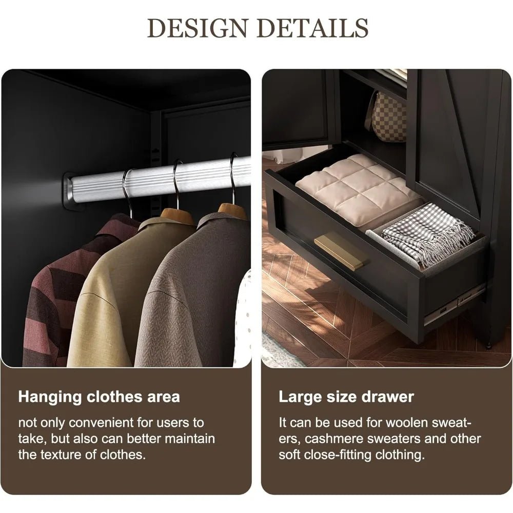 Large Heavy - Duty Metal Wardrobe Cabinet With Drawer - GUANGBAI - Sleep Galleria